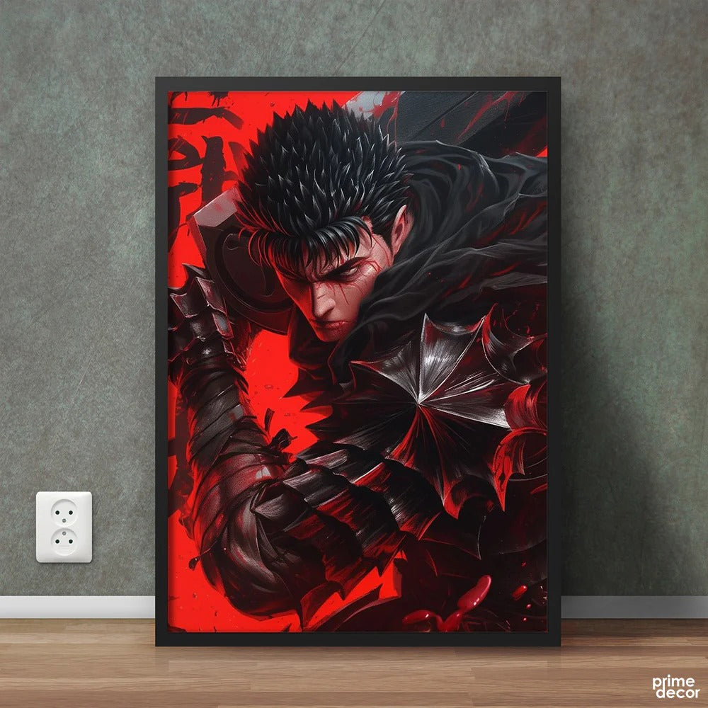 Guts With Blood Face In Action Berserk Series | Anime Wall Art