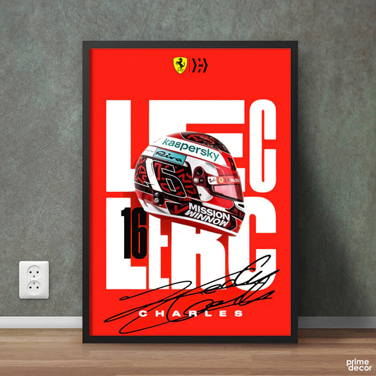 Charles Leclerc Helmet & Signature Formula 1 Racing | Sports Wall Art