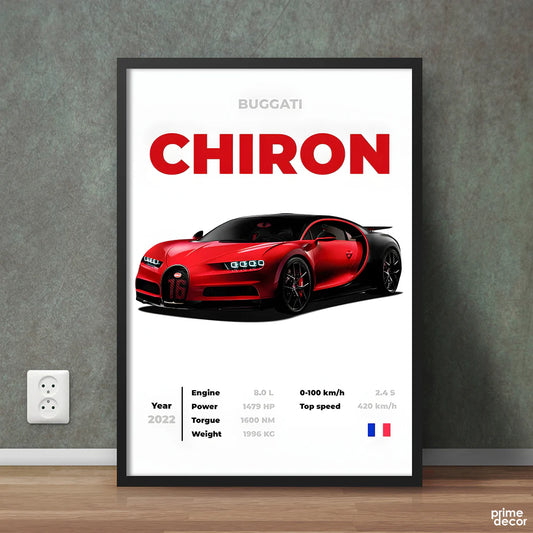 Red Buggati Chiron With Specs | Cars Wall Art